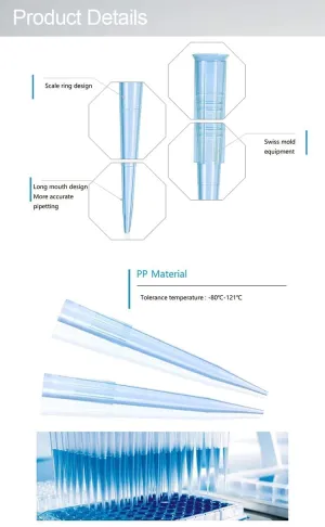 1000uL Pipette Tips 1000 PCS per Bag Blue Laboratory Universal Plastic Liquid Pipette Pipettor Tips