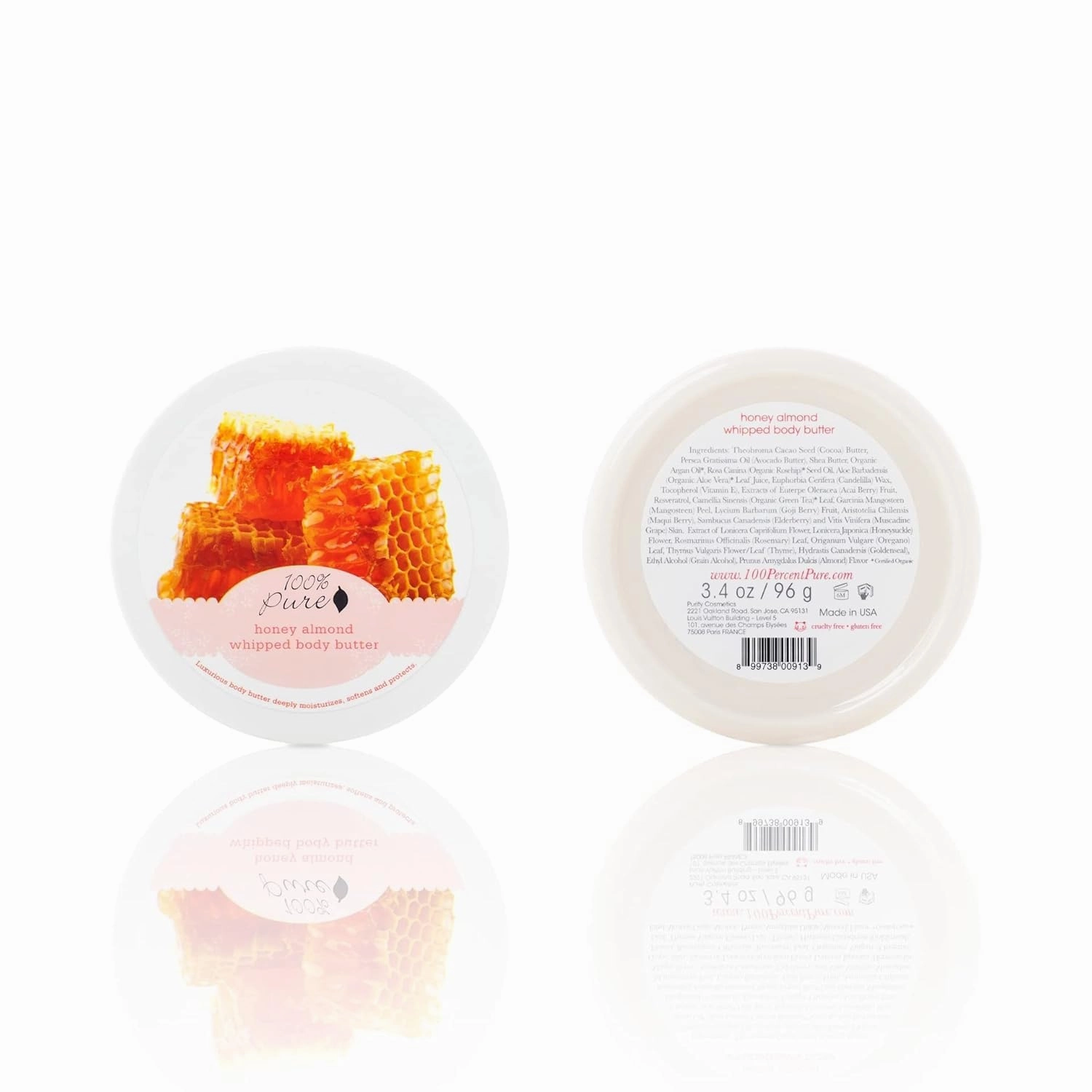 100% PURE Honey Almond Whipped Body Butter, Body Lotion for Dry Skin, Made with Shea Butter, Cocoa Butter, Moisturizing Body Cream, Natural Lotion - 3.4 oz
