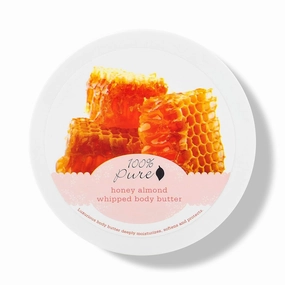 100% PURE Honey Almond Whipped Body Butter, Body Lotion for Dry Skin, Made with Shea Butter, Cocoa Butter, Moisturizing Body Cream, Natural Lotion - 3.4 oz