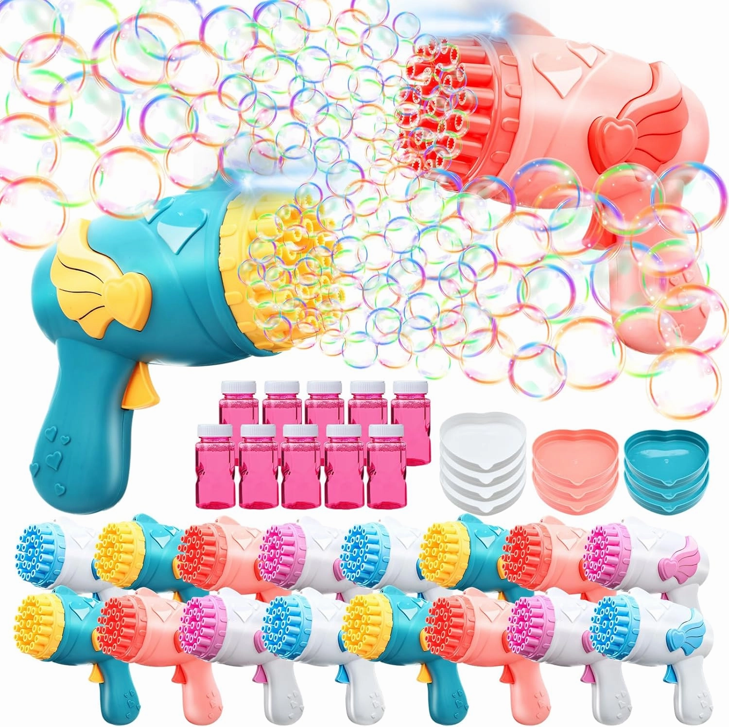 10 Pcs Bubble Gun Bulk Kit with Lights and Bubble Solution for Kids 26 Holes Summer Toy Gift for Outdoor Indoor Birthday Wedding Party Adults Kids Toddlers