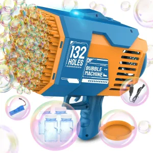 132 Holes Bubble Gun Toys, Rocket Launcher Bubble Blower Toy, Portable Bubble Machine with Colorful Light, Big Bubble Maker for Outdoor Indoor Games, Bubbles Machine for Wedding Birthday Gifts (Blue)