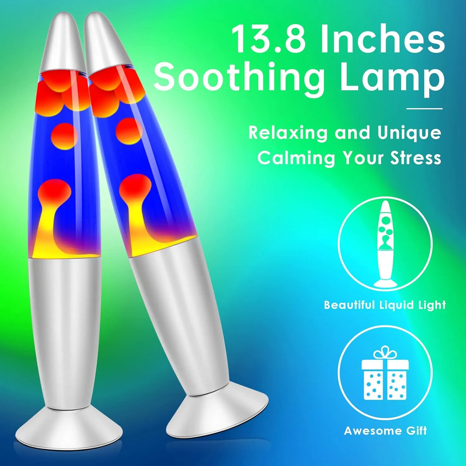 13.8" Inch Motion Table Lamp, Relaxing Liquid Night Lights with Orange Wax in Purple Blue Liquid for Adults and Children, Amazing Night Light Gifts for Holiday & Birthday