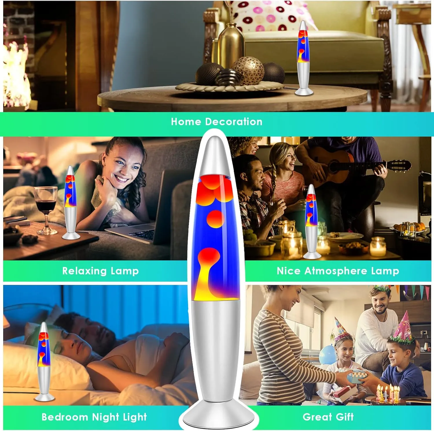 13.8" Inch Motion Table Lamp, Relaxing Liquid Night Lights with Orange Wax in Purple Blue Liquid for Adults and Children, Amazing Night Light Gifts for Holiday & Birthday
