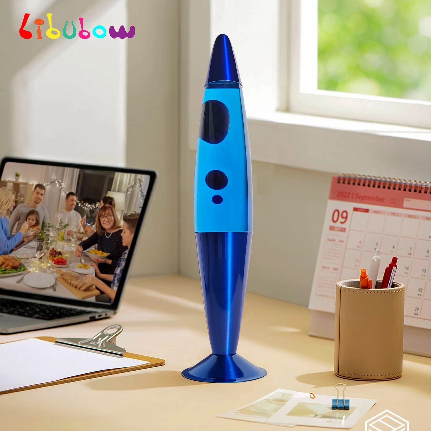 16 Inch Blue Liquid Motion Lamp, 2 Bulbs, Blue Lamp Night Light, Relaxing and Soothing Light Home Decor Living Room Office Bedroom Lamp, Christmas Birthday Present