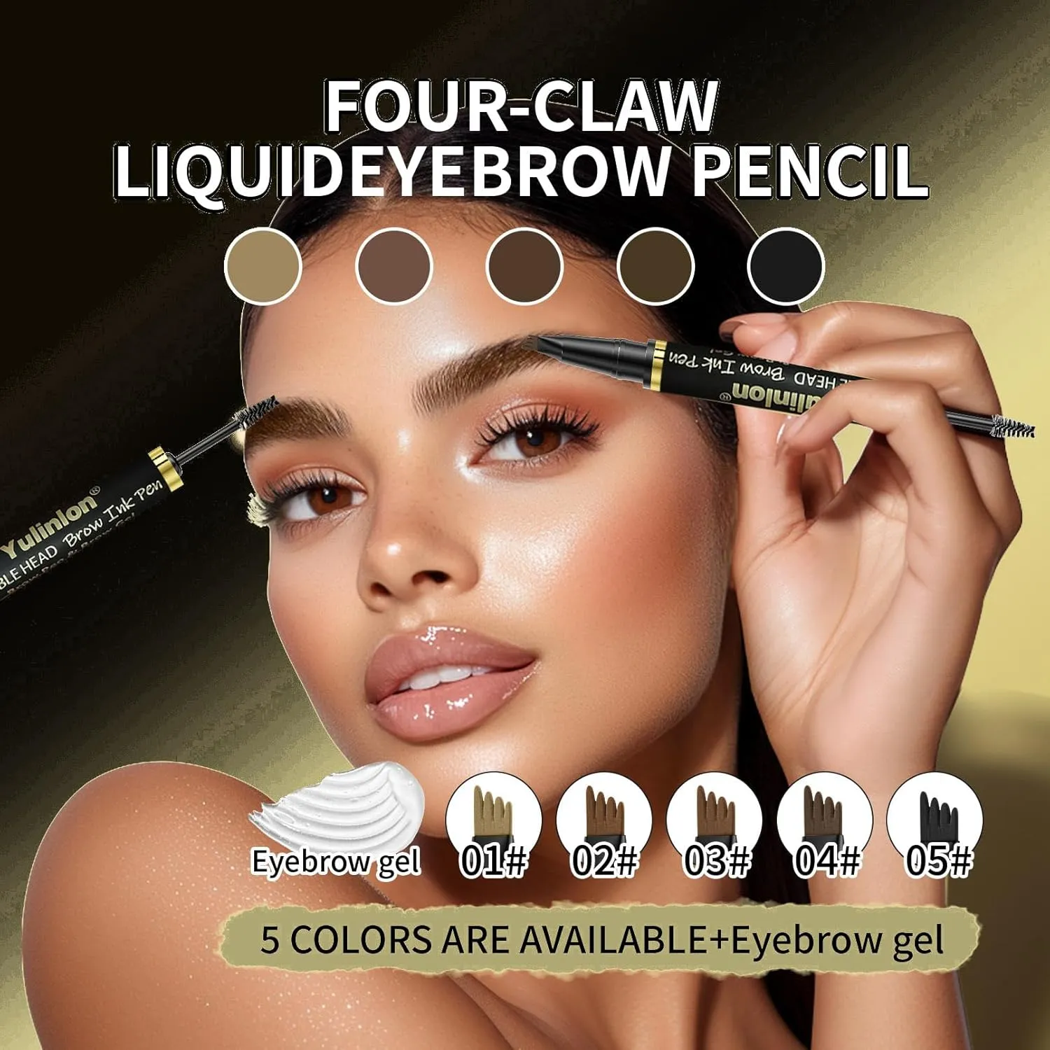2-in-1 Double Head Eyebrow Pen and Gel, Waterproof Brow Makeup with Dual-Ended Applicator (2#Brown)