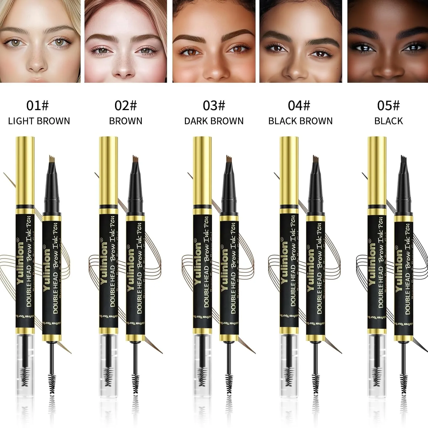 2-in-1 Double Head Eyebrow Pen and Gel, Waterproof Brow Makeup with Dual-Ended Applicator (2#Brown)