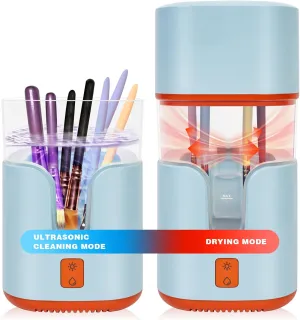 2 In 1 Electric Makeup Brush Cleaner Ultrasonic Cleaner Machine With 95℉ Hot Air Cycle Dryer - Ultra Fast Effective Make Up Brush Washer (Blue)