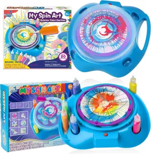 2 in 1 Spin Art Machine Variable Speed, Battery Operated Spinner - Paint Spinner with Splatter Guard, Washable Paint, Spin Art Kit, Art Design Card, Stem Toys, Kid Arts and Crafts