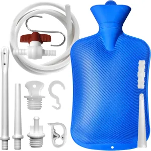 2 L Enema Bag Home Enema Kit with 3 Enema Tips,60 inch Long Silicone Hose, Controlable Water Flow Valve, Hot-Water Bottle for Colon Cleansing Enemas for Women/Men（Blue）