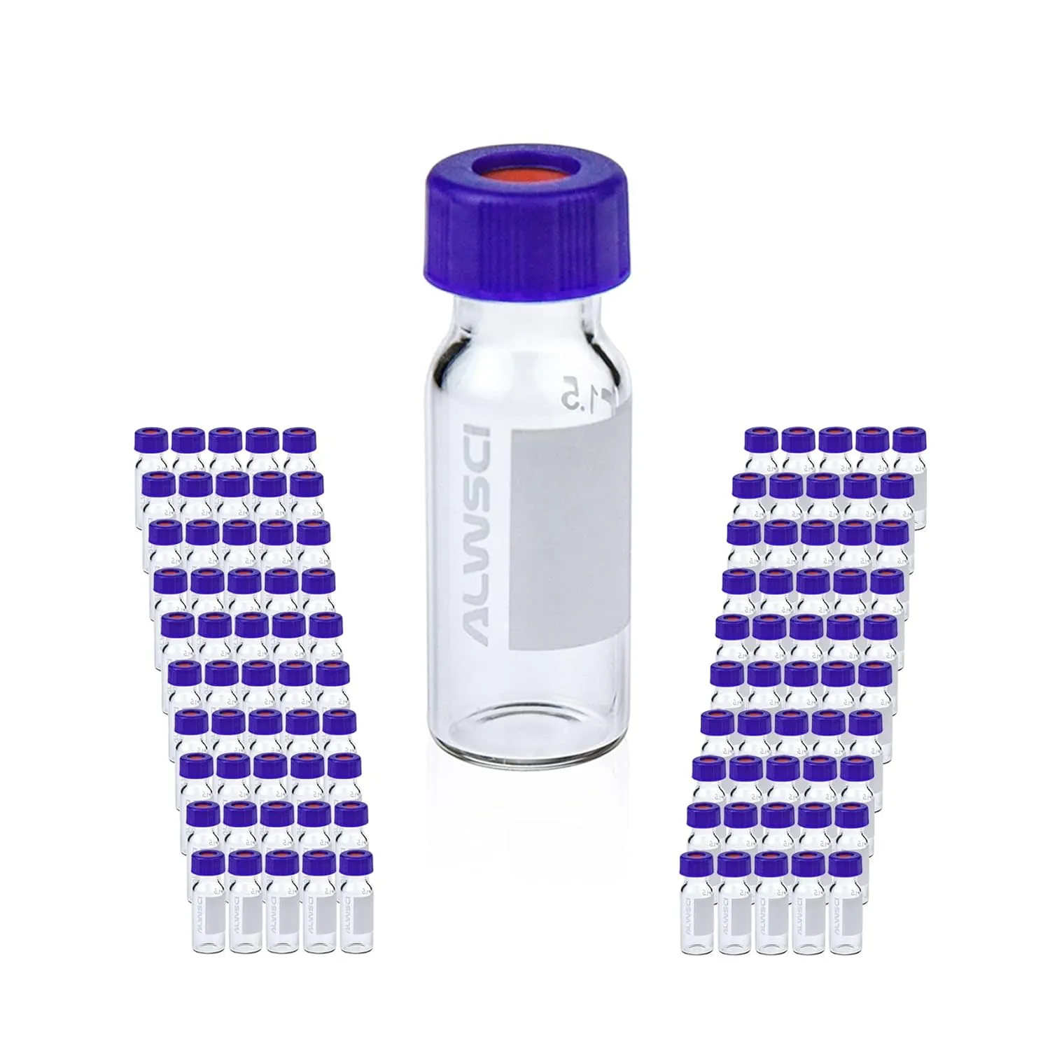 2 ml 9 mm HPLC Vial, Clear Autosampler Vial, 1.8 ml BorosiliGlass Sample Vial with Graduation, 9-425 Type Screw Threaded Vial, Blue Screw Cap with Hole, White PTFE&Red Silicone Septa, 100 of Pack