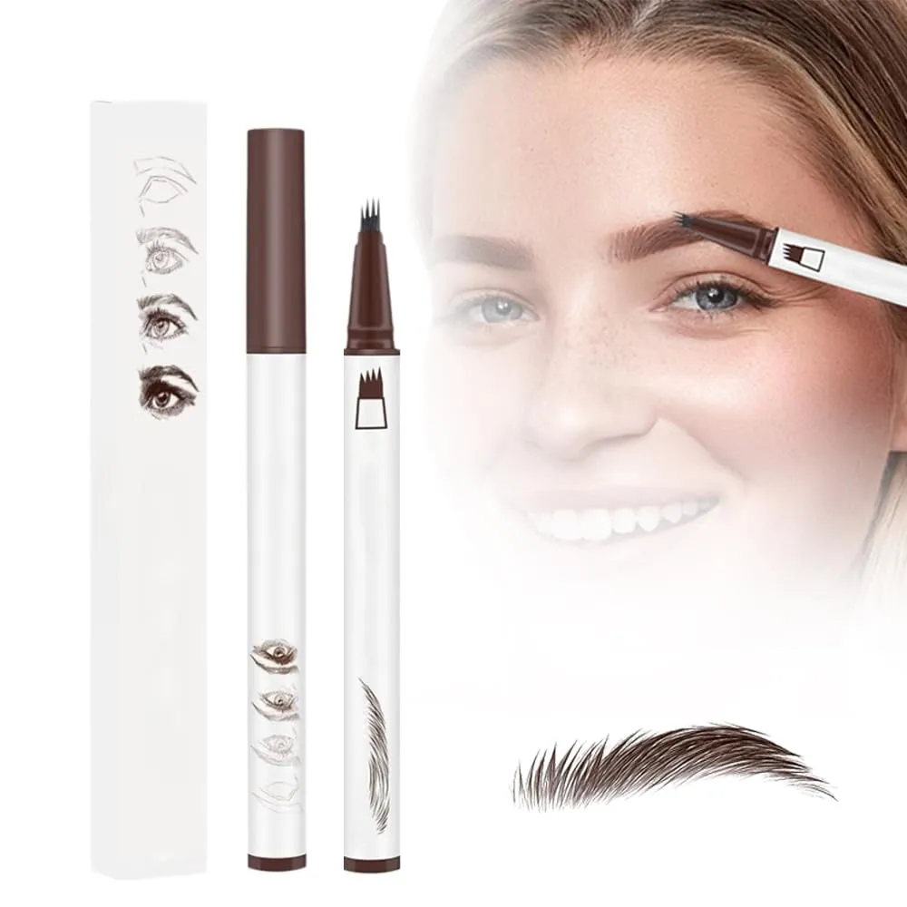 2 Pcs 3D Waterproof Magic Eyebrow Pencil, 2025 New Microblading Eyebrow Pencil, Long-Lasting Eyebrow Microblading Pen, 4 Tip Precise Brow Pencil for Makeup Last All Day (2pcs Brown)