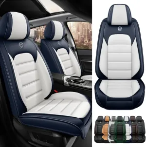 2 Seat Covers for Chevrolet Suburban 2006-2024 Leather Car Seat Covers Waterproof Anti-Slip Soft Car Seat Protectors Premium Automotive Seat Covers with Airbag（Standard,White Blue）