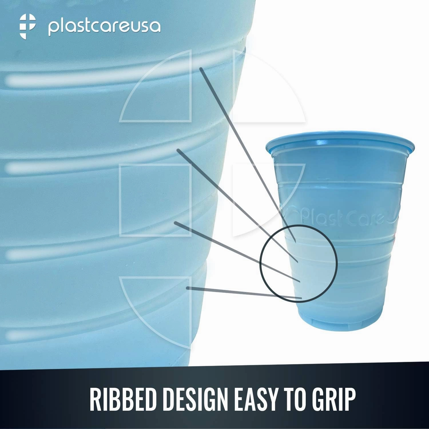 200 Disposable 5 Ounce Plastic Cups for Drinking, Rinse Mouthwash for Dental, Ribbed Design (Blue)