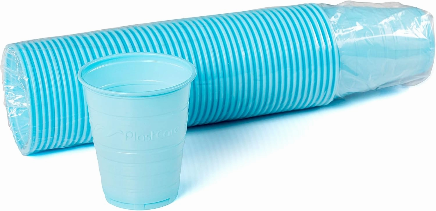 200 Disposable 5 Ounce Plastic Cups for Drinking, Rinse Mouthwash for Dental, Ribbed Design (Blue)