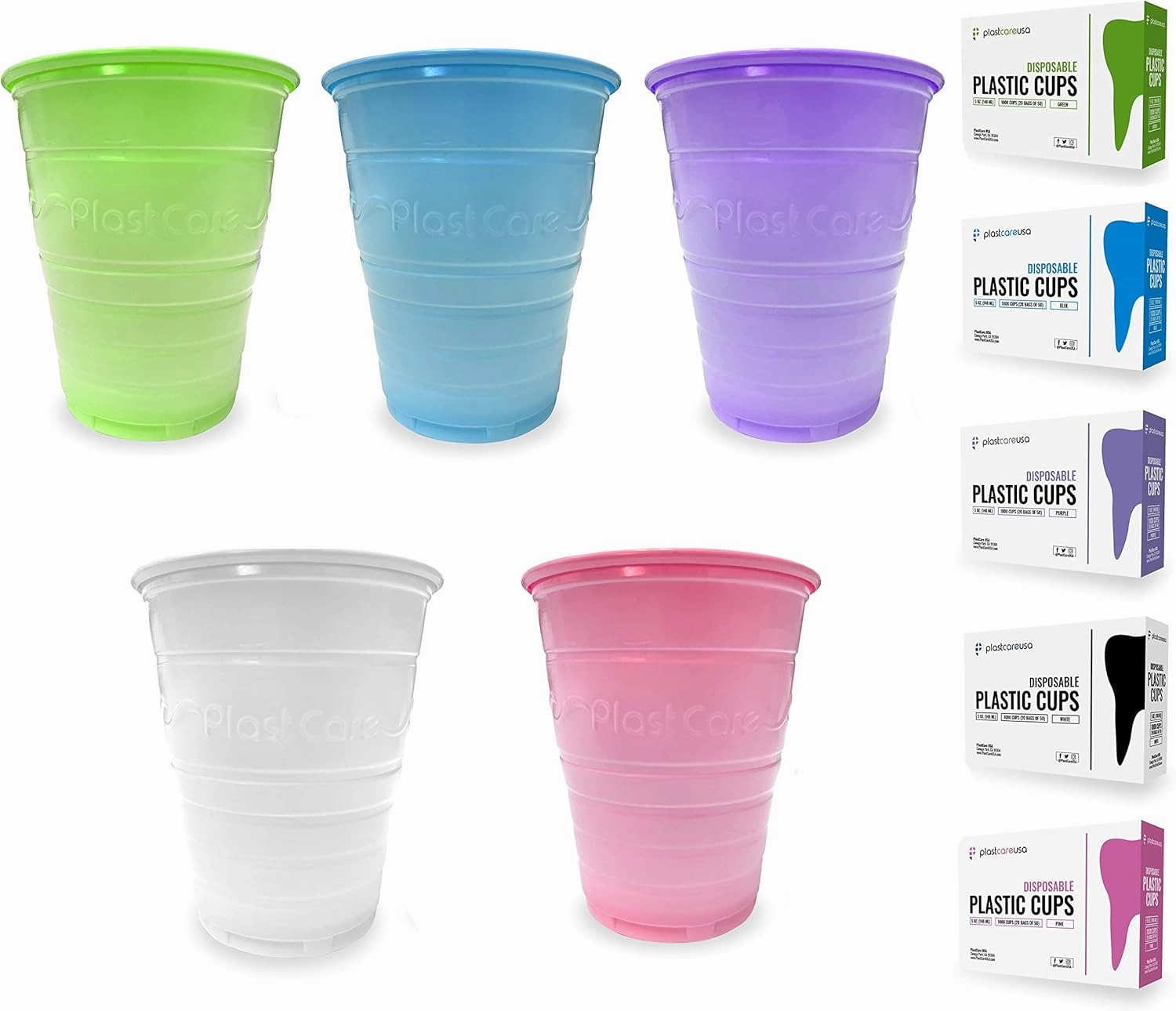 200 Disposable 5 Ounce Plastic Cups for Drinking, Rinse Mouthwash for Dental, Ribbed Design (Purple)