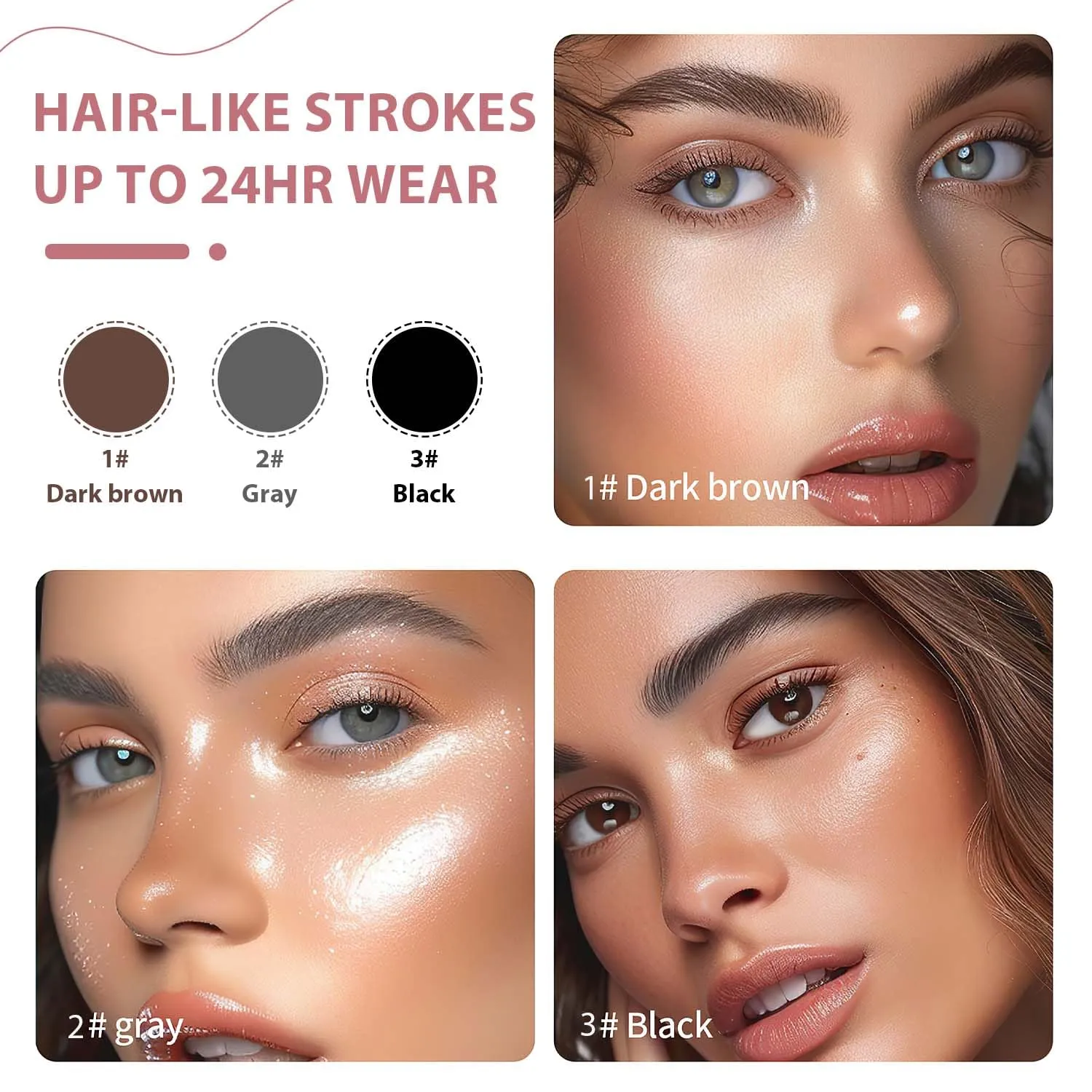 2024 New Magic Eyebrow Pencil, 3D Waterproof Microblading Eyebrow Pencil Contouring Pen, Long-Lasting Natural Fine Stroke Eyebrow Pencil with 4 Micro-Fork Tip for women Makeup (2, Dark Brown)