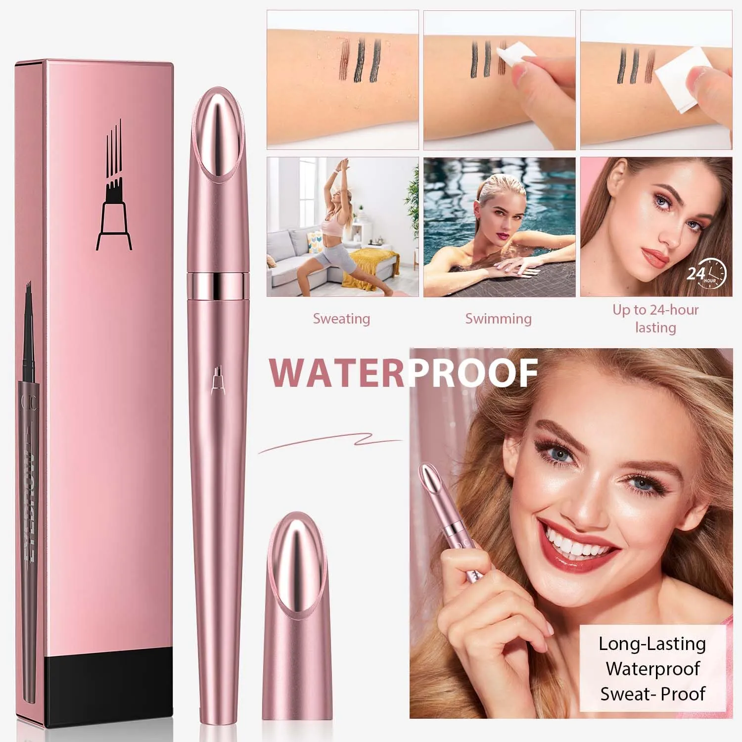 2024 New Magic Eyebrow Pencil, 3D Waterproof Microblading Eyebrow Pencil Contouring Pen, Long-Lasting Natural Fine Stroke Eyebrow Pencil with 4 Micro-Fork Tip for women Makeup (2, Dark Brown)