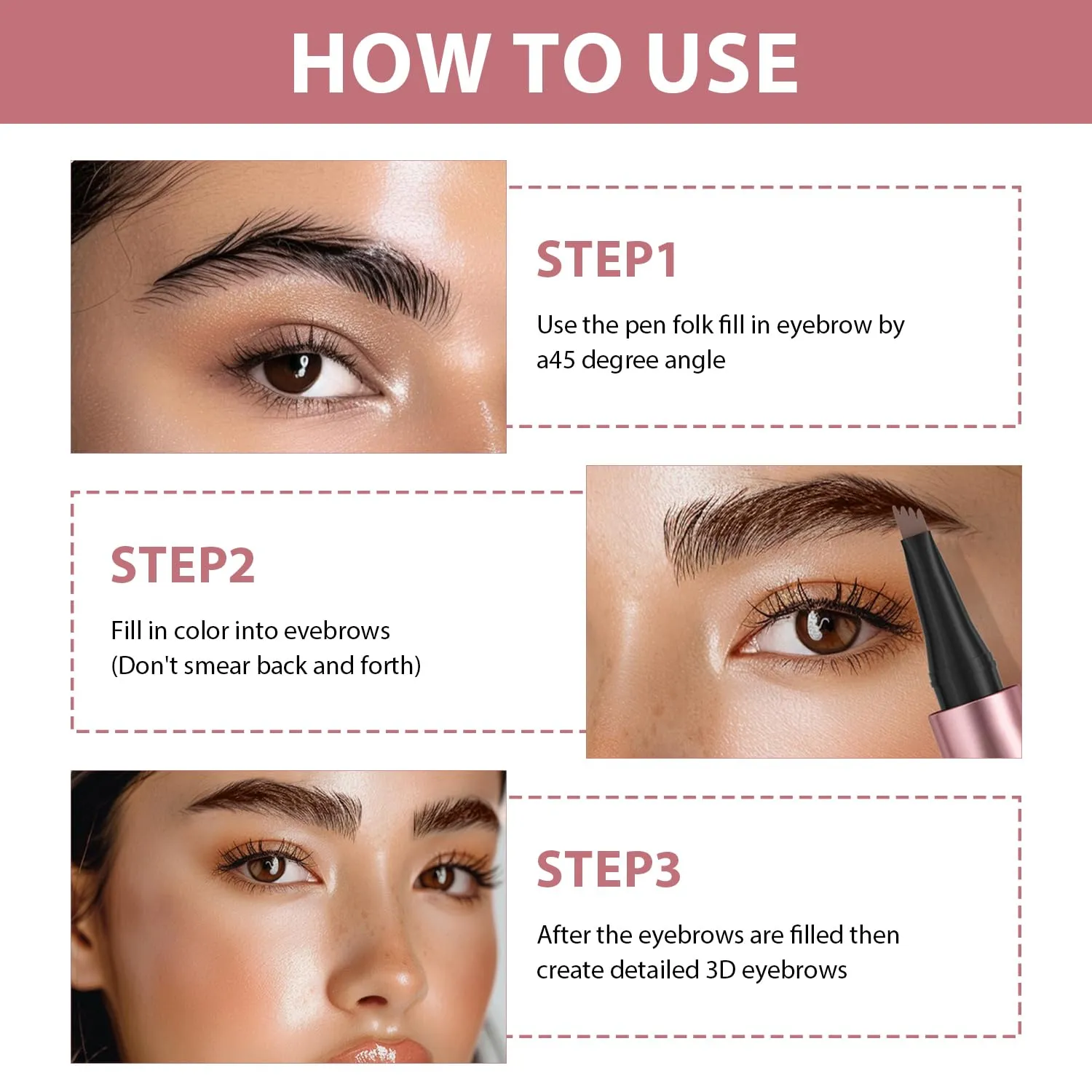 2024 New Magic Eyebrow Pencil, 3D Waterproof Microblading Eyebrow Pencil Contouring Pen, Long-Lasting Natural Fine Stroke Eyebrow Pencil with 4 Micro-Fork Tip for women Makeup (2, Dark Brown)