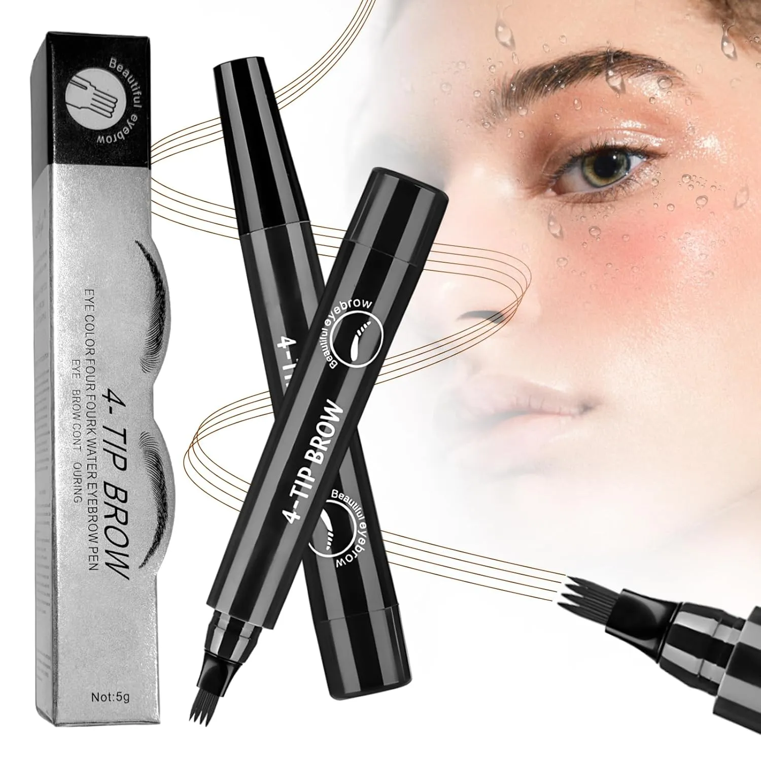 2025 New Microblading Eyebrow Pencil, Upgraded 3D Waterproof 4 Tip Magic Eyebrow Pencil, Natural Gap Filling Eyebrow Makeup Contouring Pen Long-Lasting Fine Stroke Eye Brow Pen (Black)