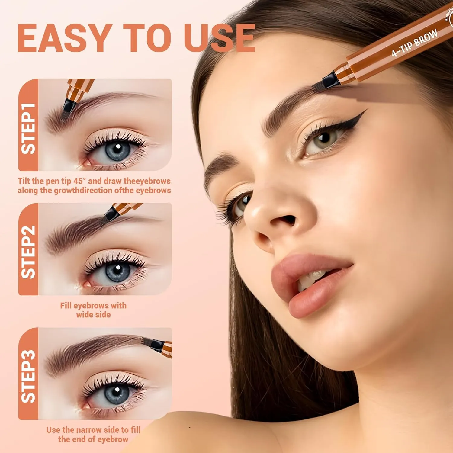 2025 New Microblading Eyebrow Pencil, Upgraded 3D Waterproof 4 Tip Magic Eyebrow Pencil, Natural Gap Filling Eyebrow Makeup Contouring Pen Long-Lasting Fine Stroke Eye Brow Pen (Black)