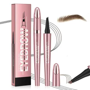 2025 New Waterproof Eyebrow Pen, 3D Microblading Eyebrow Pencil, Long-Lasting Eye Brow Pencil, 4-Fork-Tip Magic Eyebrow Pen, Create Natural Hair-Like Eyebrows (Dark Brown)