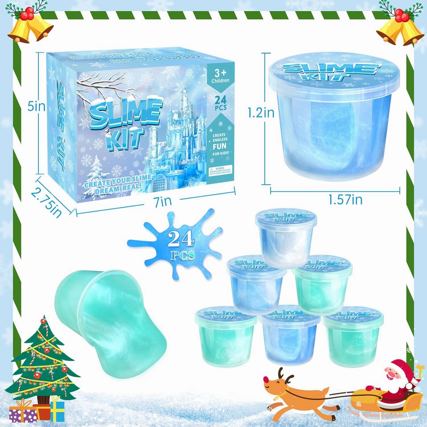 24 Pack Frozen Slime Party Favors for Kids Ice Slime Cup Snowflake Putty Toy Christmas Easter Birthday Goodie Bag Stuffer Classroom Reward for Girls Boys Stretchy Non-Sticky Stress Relief