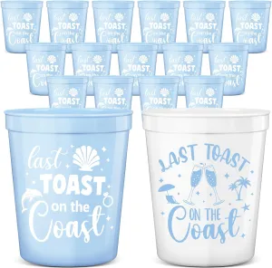 24Pcs Last Toast on the Coast Bachelorette Party Supplies Coastal Stadium Plastic Cup Reusable Blue Beach Pool Plastic Cup 12oz for Wedding Bachelorette Weekend Bridal Party Decor Favor