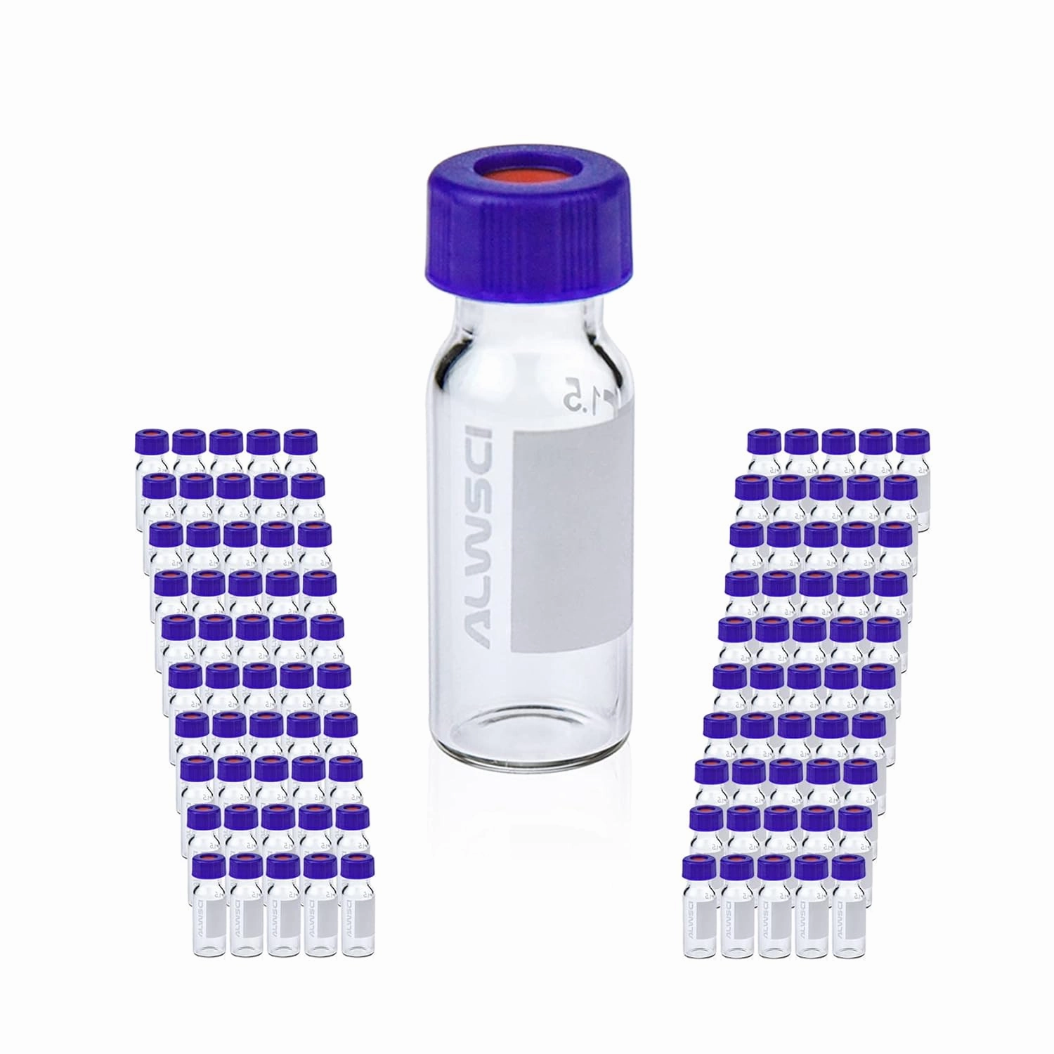 2 ml 9 mm HPLC Vial, Clear Autosampler Vial, 1.8 ml BorosiliGlass Sample Vial with Graduation, 9-425 Type Screw Threaded Vial, Blue Screw Cap with Hole, White PTFE&Red Silicone Septa, 100 of Pack