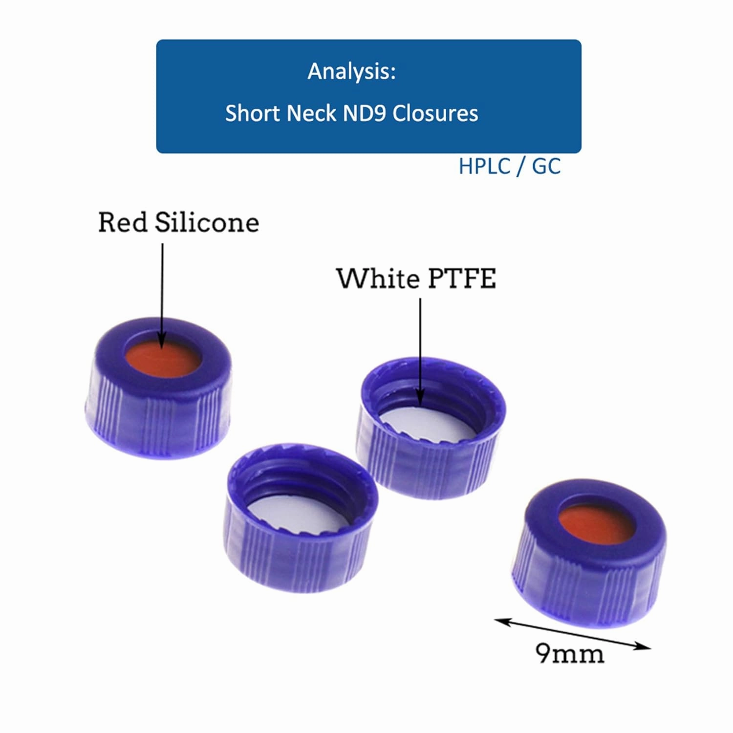 2 ml 9 mm HPLC Vial, Clear Autosampler Vial, 1.8 ml BorosiliGlass Sample Vial with Graduation, 9-425 Type Screw Threaded Vial, Blue Screw Cap with Hole, White PTFE&Red Silicone Septa, 100 of Pack