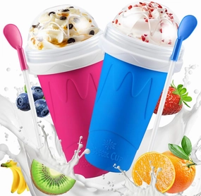 2 Pack Magic Squeeze Slushy Cups, DIY Frozen Slushie Maker Cup, Portable Smoothies Cups for Making Juice Shake Yogurt Ice Cream, Reusable Cooling Cup for Family and Friends(Blue Pink)