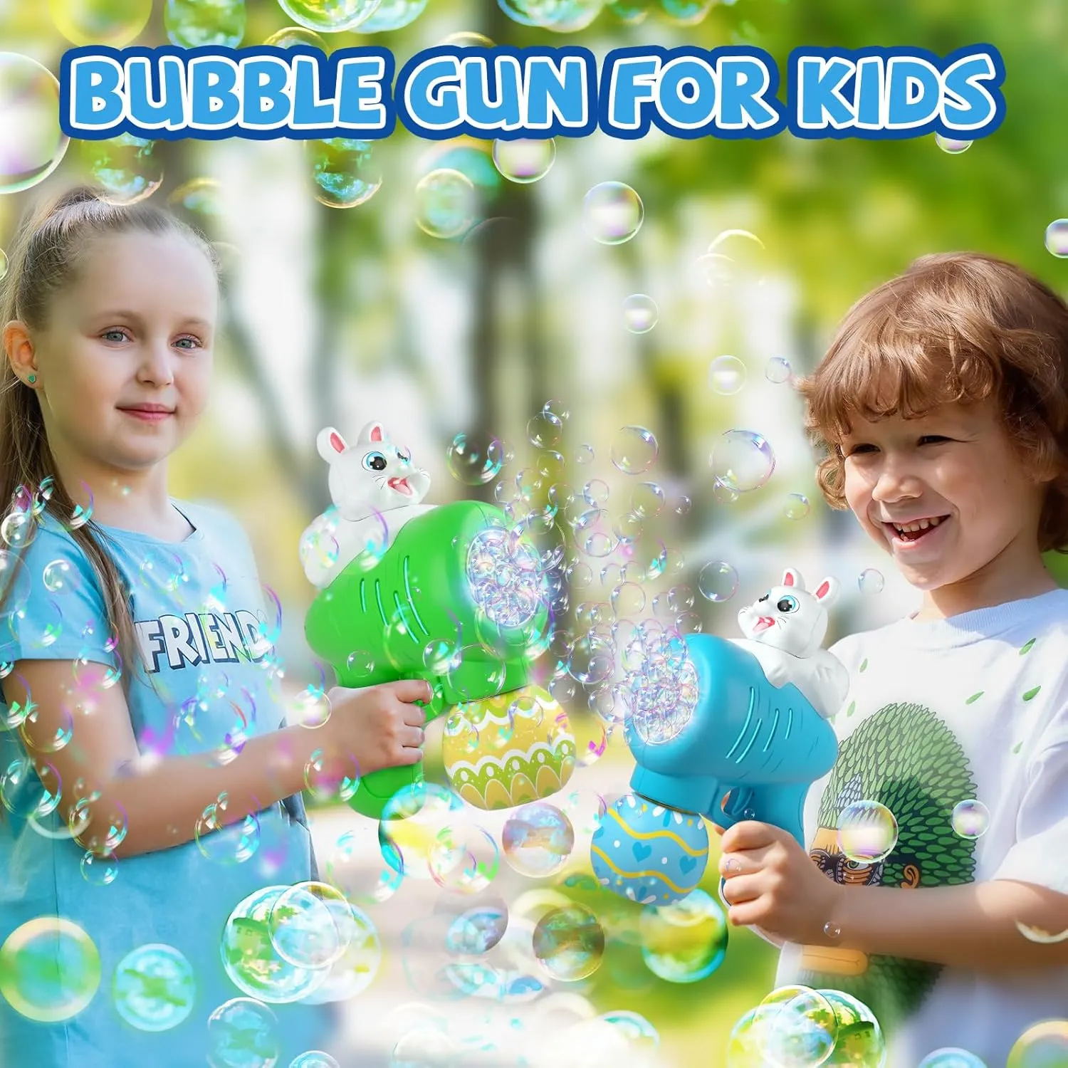 2PAck Easter Bubble for Kids, Easters Toys Gifts for Kids, Bubble Machine for Easter Basket Stuffer, Light Up Bubble Maker with 4 Bubble Solution