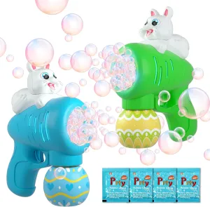 2PAck Easter Bubble for Kids, Easters Toys Gifts for Kids, Bubble Machine for Easter Basket Stuffer, Light Up Bubble Maker with 4 Bubble Solution