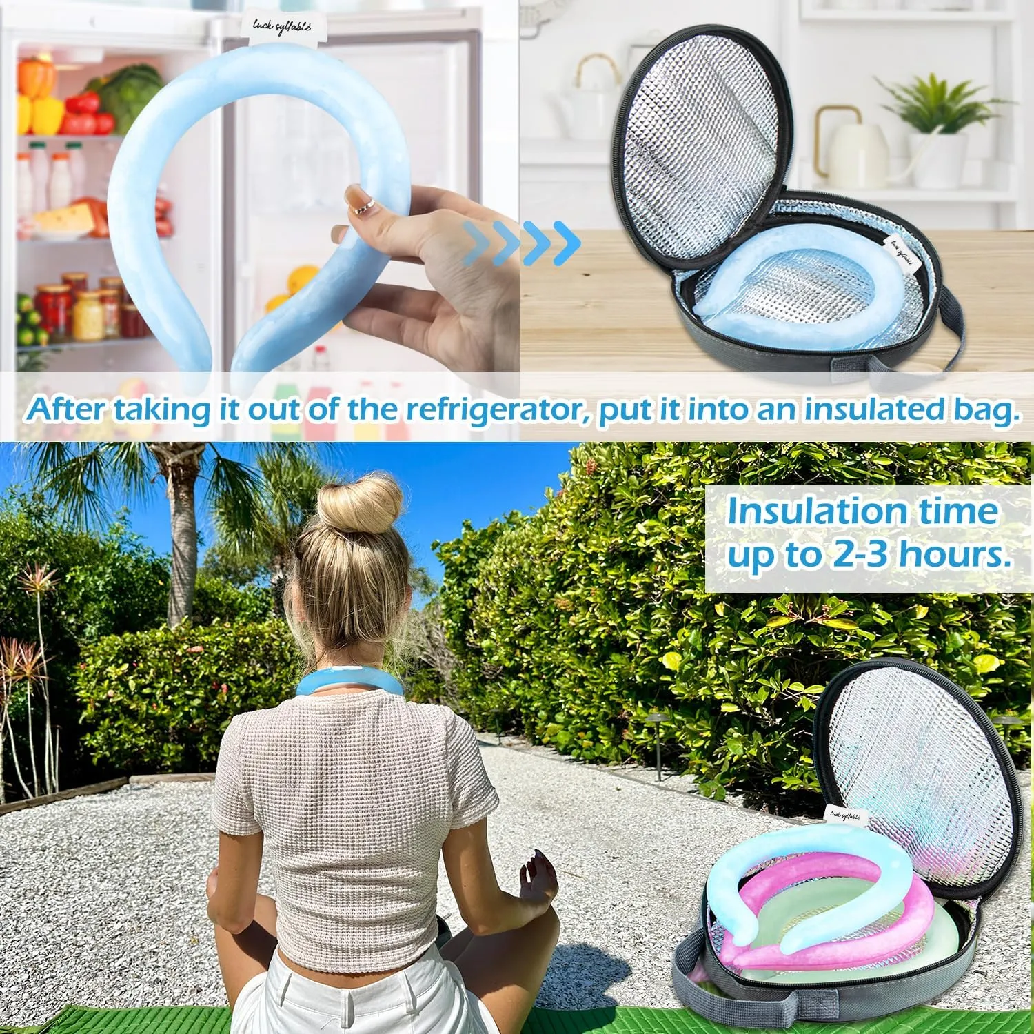 2PCS Neck Cooling Tube with Insulated Bag, Reusable Ice Cooler, Wearable Neck Coolers for Hot Weather (Blue*2)