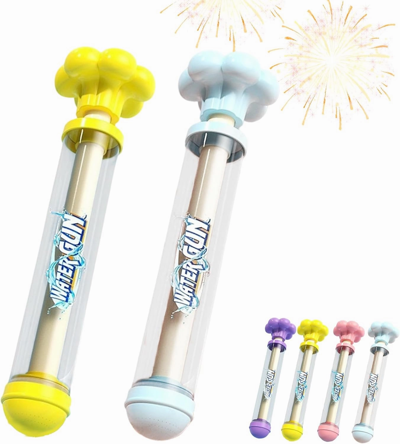 2Pcs Firework Water Gun, Fireworks Water Spray Toy, Romantic Firework Style Water Spray Toy, Beach Pool Water Spray (Blue Yellow)