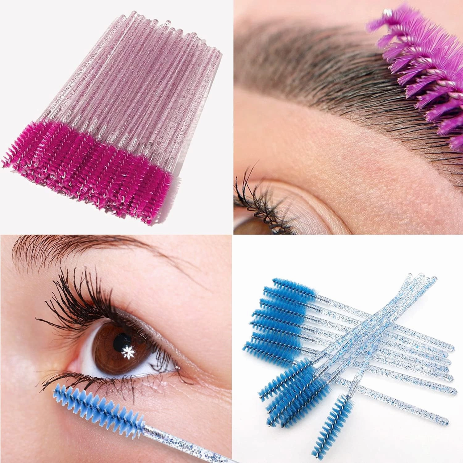 300Pcs Disposable Eyelash Mascara Brushes for Eye Lashes Extension Eyebrow and Makeup for Eye Lash Extension, Eyebrow and Makeup Crystal 6 Colors(Colorful)