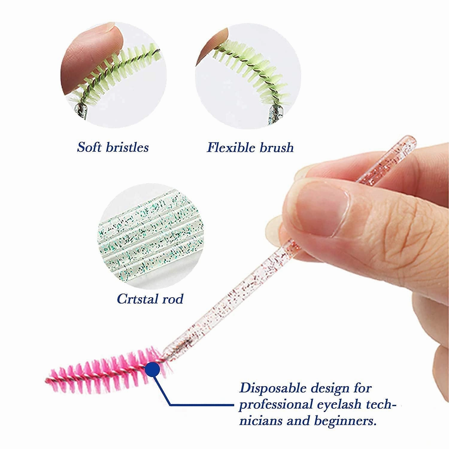 300Pcs Disposable Eyelash Mascara Brushes for Eye Lashes Extension Eyebrow and Makeup for Eye Lash Extension, Eyebrow and Makeup Crystal 6 Colors(Colorful)