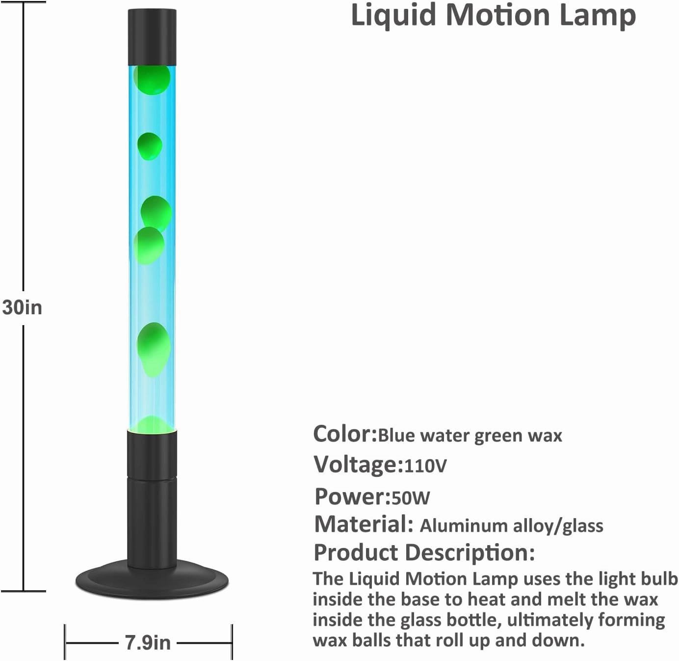 30-Inch Relaxing Liquid Motion Lamps,Magma Lamps, Home Decor Living Room Office Bedroom Lamp for Adults (Blue Water Green Wax)