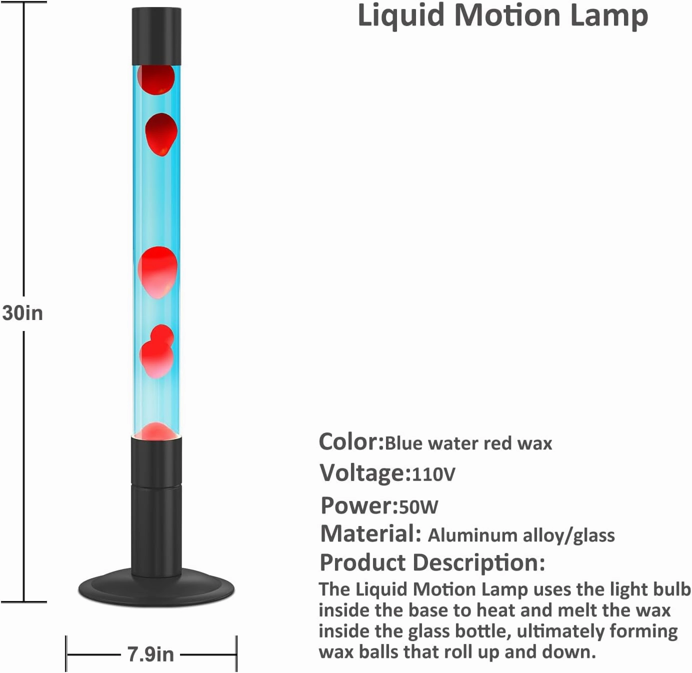 30-Inch Relaxing Liquid Motion Lamps,Magma Lamps, Home Decor Living Room Office Bedroom Lamp for Adults (Blue Water Red Wax)