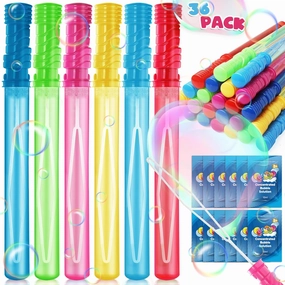 36 Pack 15'' Bubble Wands in 6 Colors, Big Bubble Wands with 36 Bubble Refill Solutions, Bubbles Party Favors for Easter, Birthday, Wedding, Carnival Prizes, Summer Outdoor Indoor Toys, Easter Bubbles
