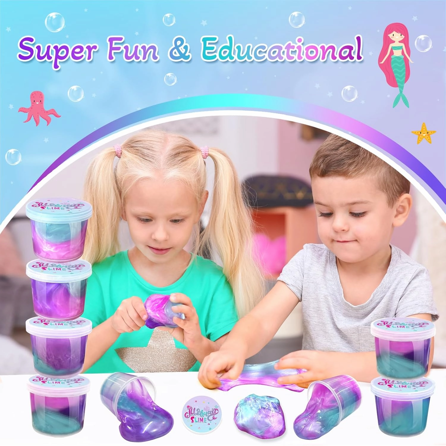 36 Pack Mermaid Slime Kit Party Favors for Kids Slime Cup Bulk DIY Stress Relief Putty Toy Christmas Holiday Birthday Goodie Bag Stuffer Classroom Reward for Girls Boys Stretchy Non-Sticky