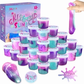 36 Pack Mermaid Slime Kit Party Favors for Kids Slime Cup Bulk DIY Stress Relief Putty Toy Christmas Holiday Birthday Goodie Bag Stuffer Classroom Reward for Girls Boys Stretchy Non-Sticky