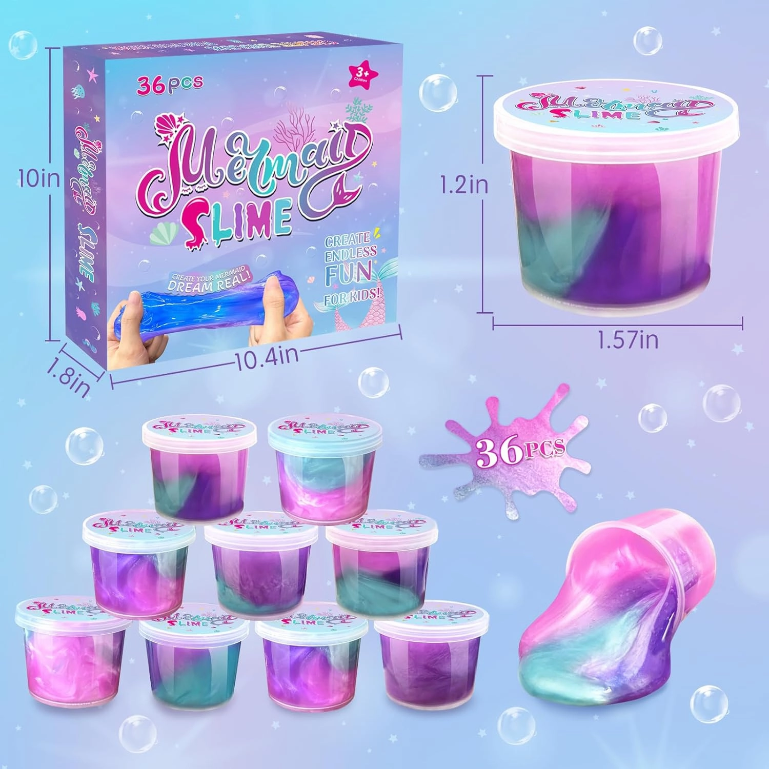 36 Pack Mermaid Slime Kit Party Favors for Kids Slime Cup Bulk DIY Stress Relief Putty Toy Christmas Holiday Birthday Goodie Bag Stuffer Classroom Reward for Girls Boys Stretchy Non-Sticky