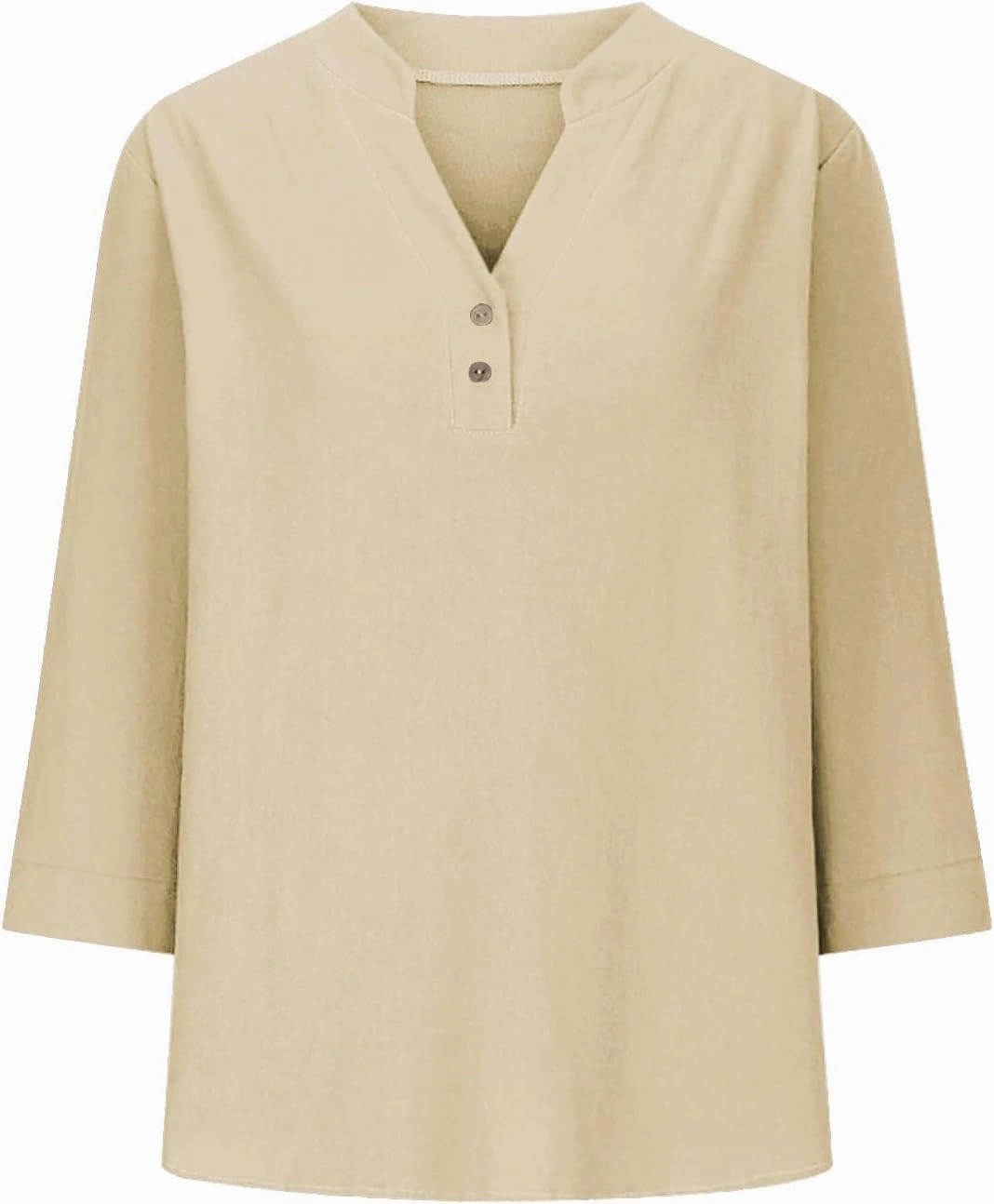 3/4 Sleeve Linen Tops for Women 2025 Button Down V Neck Loose Fit Henley Shirts Cute Solid Summer Beach Tees Shirt