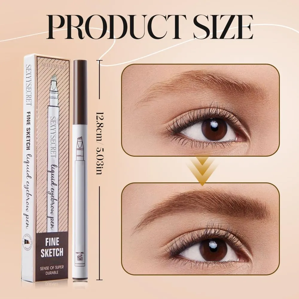 3D Waterproof Microblading Eyebrow Pen, Upgrade Natural Makeup Fine Stroke Eyebrow Pencil, 4 Tipped Eye Brown Makeup Long-Lasting Waterproof Eyebrow Pencils for Women (Light Brown, One Size)