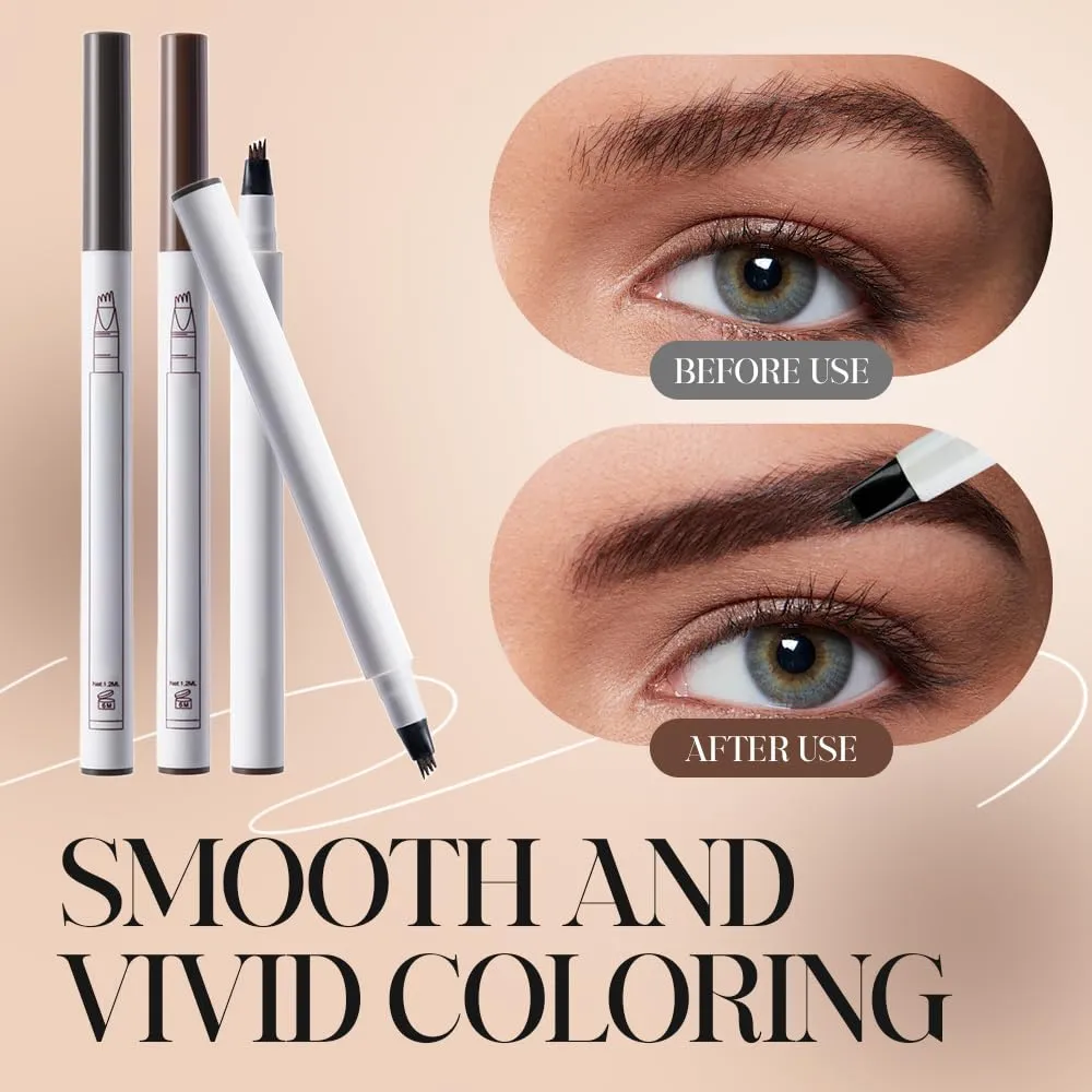 3D Waterproof Microblading Eyebrow Pen, Upgrade Natural Makeup Fine Stroke Eyebrow Pencil, 4 Tipped Eye Brown Makeup Long-Lasting Waterproof Eyebrow Pencils for Women (Light Brown, One Size)