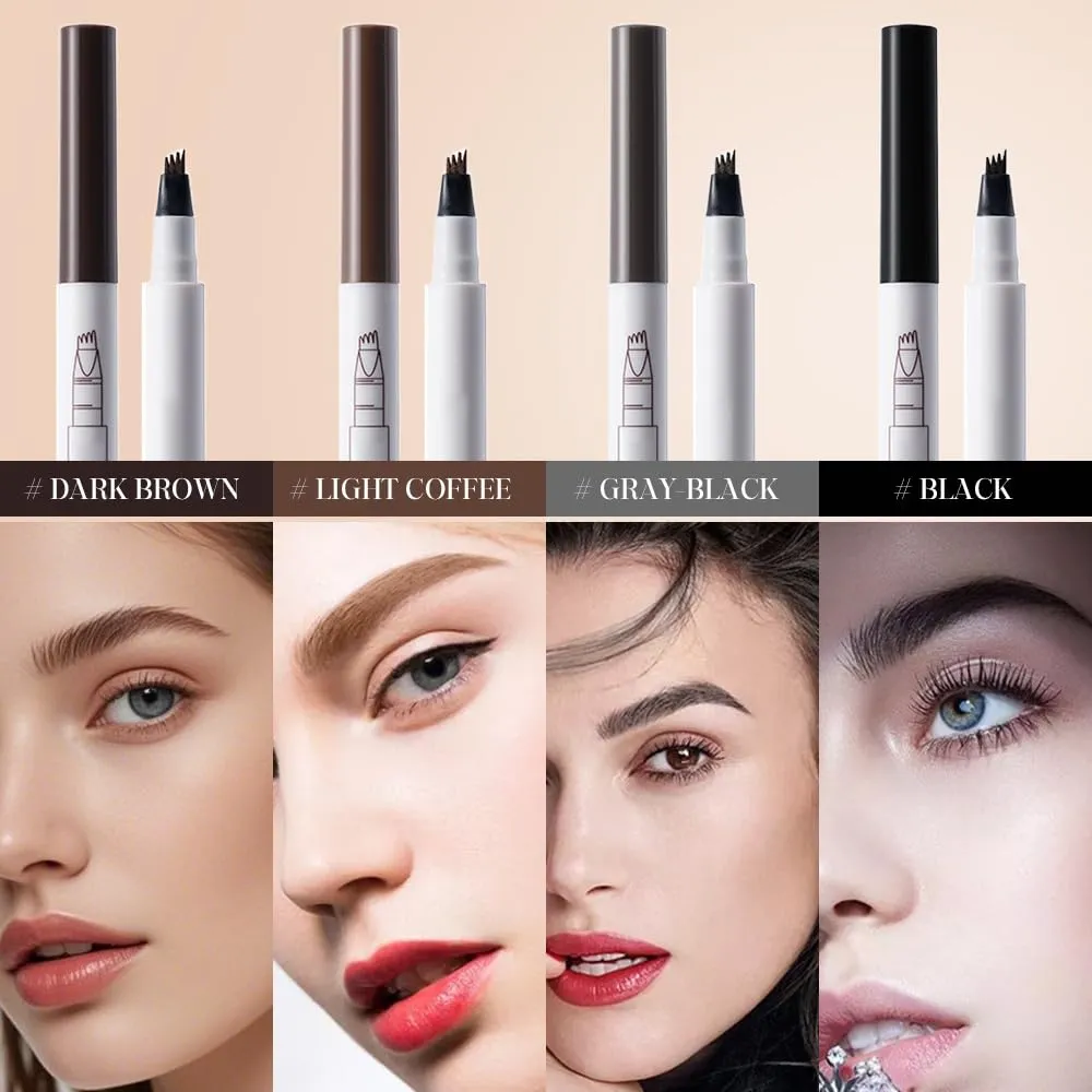 3D Waterproof Microblading Eyebrow Pen, Upgrade Natural Makeup Fine Stroke Eyebrow Pencil, 4 Tipped Eye Brown Makeup Long-Lasting Waterproof Eyebrow Pencils for Women (Light Brown, One Size)