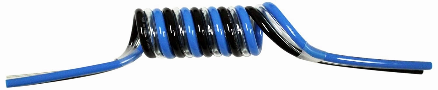 3MPS-12M-20 Spiral Bonded Pneumatic Tubing, 12 mm OD, 8 mm ID, 3.45 m Working Length, Three Bore, Clear, Blue, and Black