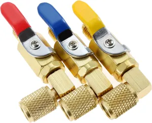 3PCS Air Conditioned Refrigerant Ball Valve 1/4" SAE, Shut Off Switch for 1/4 Inch Male x Female NPT Thread Pipe with 90 Degree Operation Handle, R134A, R410A, R22 and R12 Shut Valve