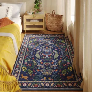 3x5 Rug Washable Area Rug Floral Office Rug Non Slip Small Carpet for Bedroom, Bedside, Kitchen, Entryway, Kids Room, Office(Blue)