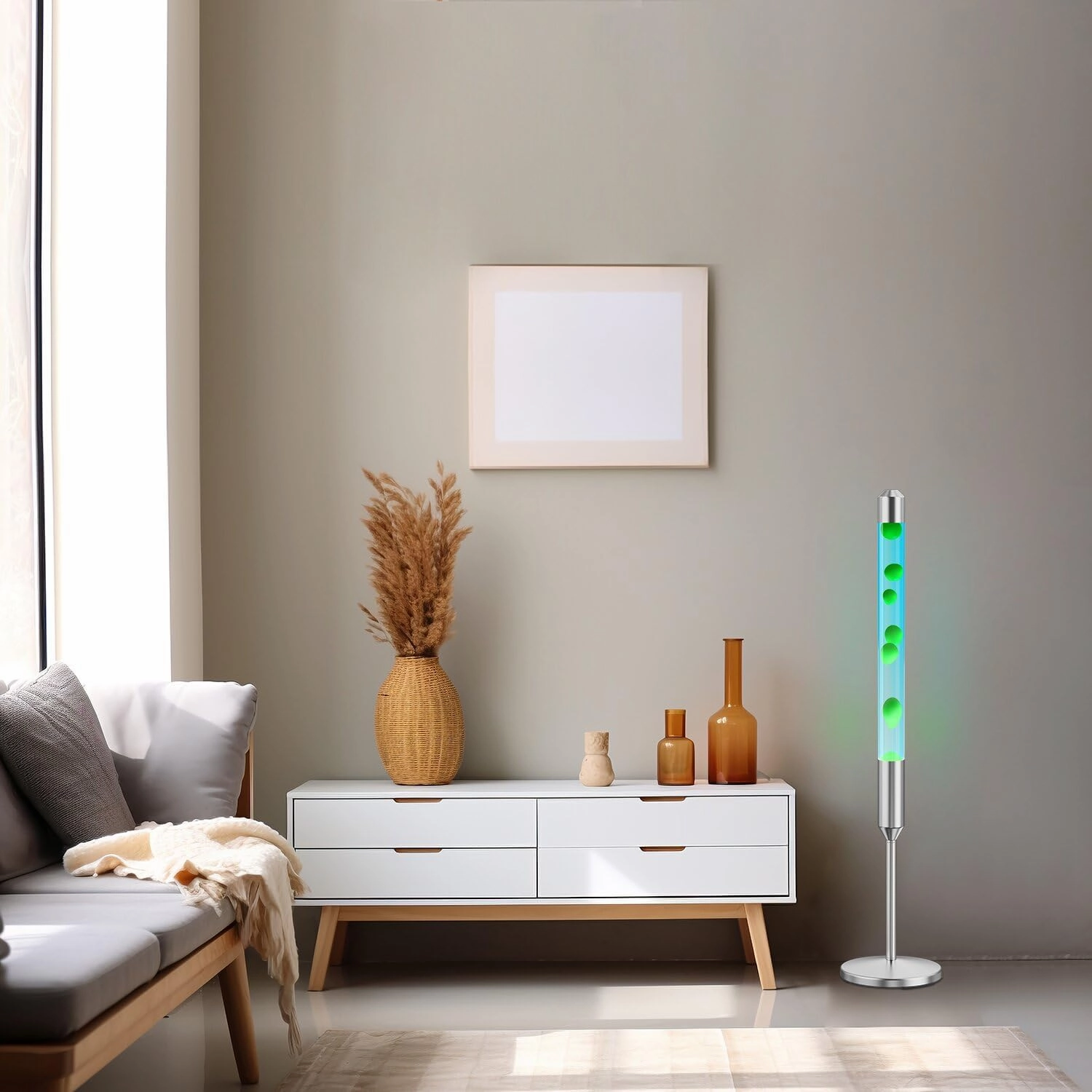 47.5-Inch Liquid Motion Lamp,Magma Lamp, Mood Relaxation Light，Suitable for Home Decoration,Office Decoration, Cafes,Bars,Etc (Blue Water Green Wax, 47.5 inches)